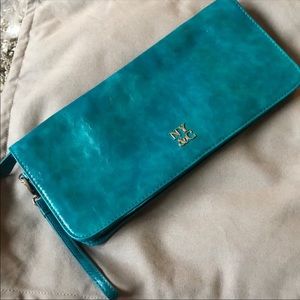 Teal Blue Clutch Wristlet EUC